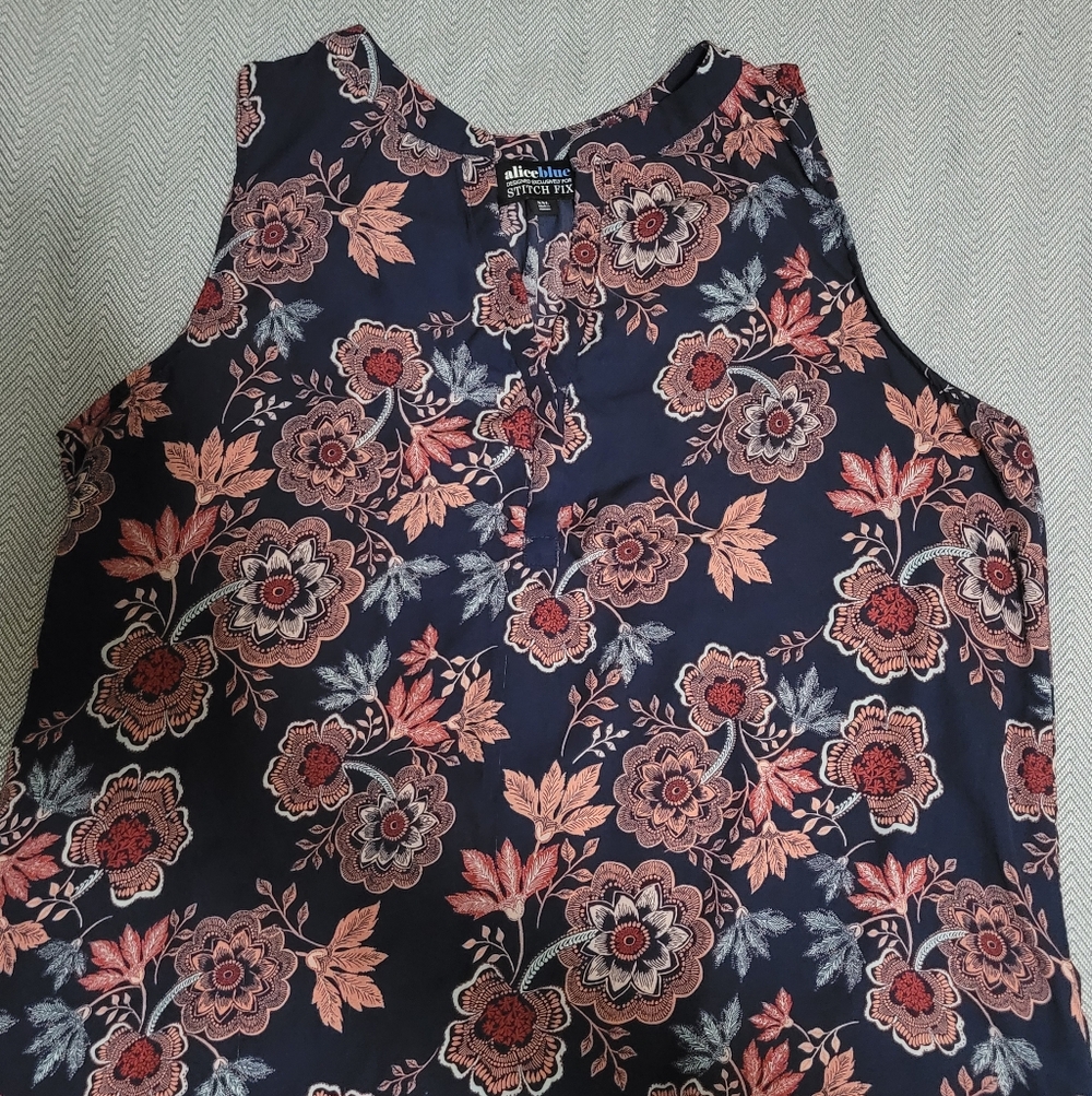 Aliceblue Women's Sleeveless Top - Dark Blue and Pink Floral